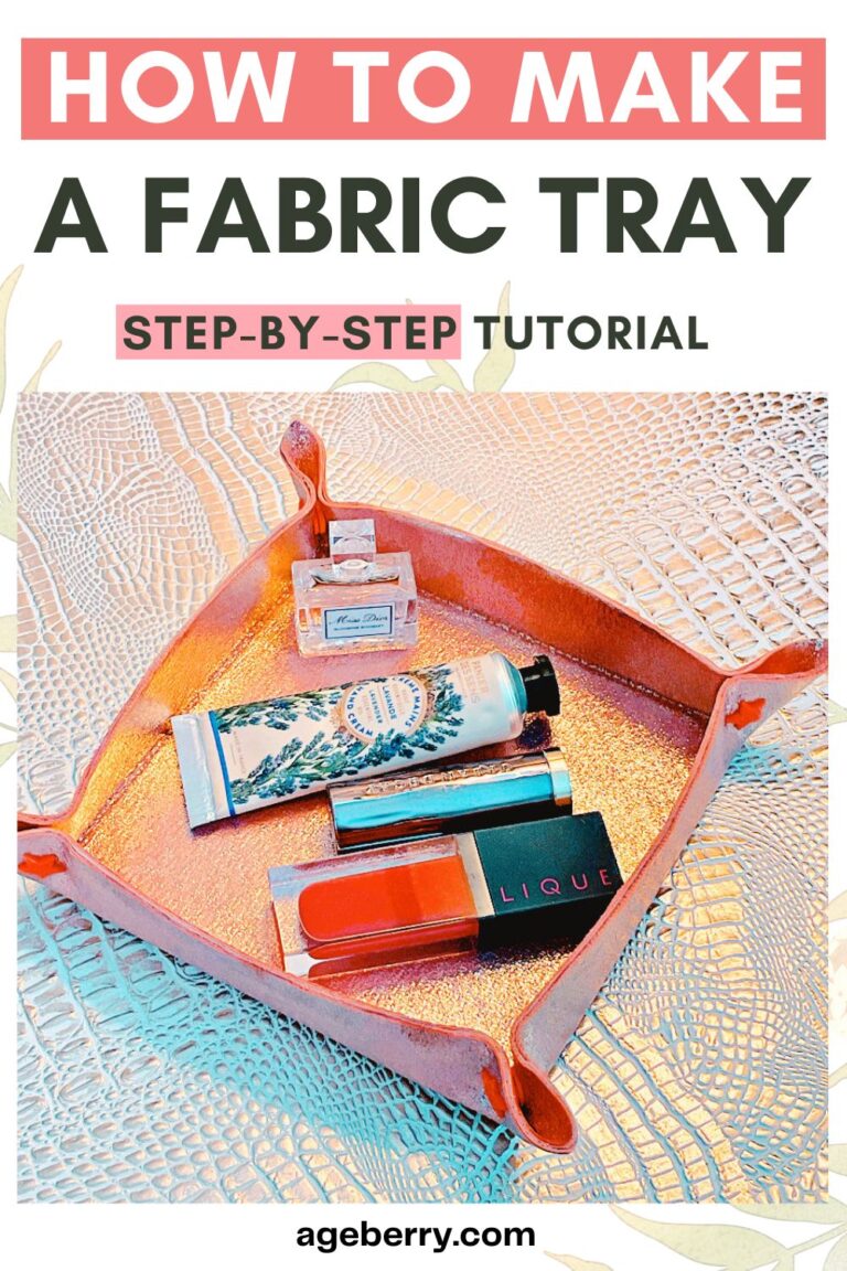 Snap-up fabric tray made from soft metallic vinyl, used for storing cosmetics and small toiletries. Shown with step-by-step sewing tutorial and free pattern on ageberry.com.