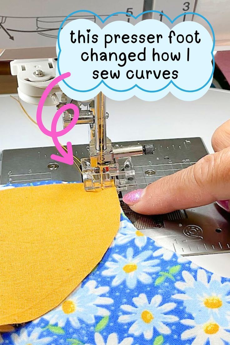 Curve Master presser foot guides concave and convex quilt pieces through a sewing machine.