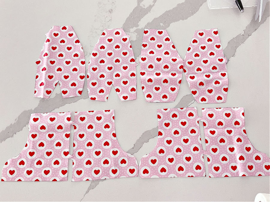 fabric pieces for the memory bear cut in pairs for the front and back