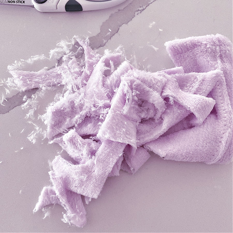 lint from cutting a piece of minky fabric