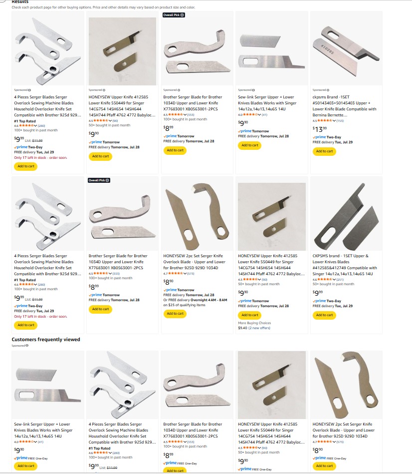 a collage of many types of serger overlock cutting blades