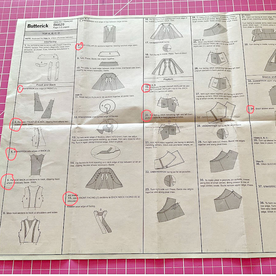 image showing the construction order for a Butterick commercial pattern