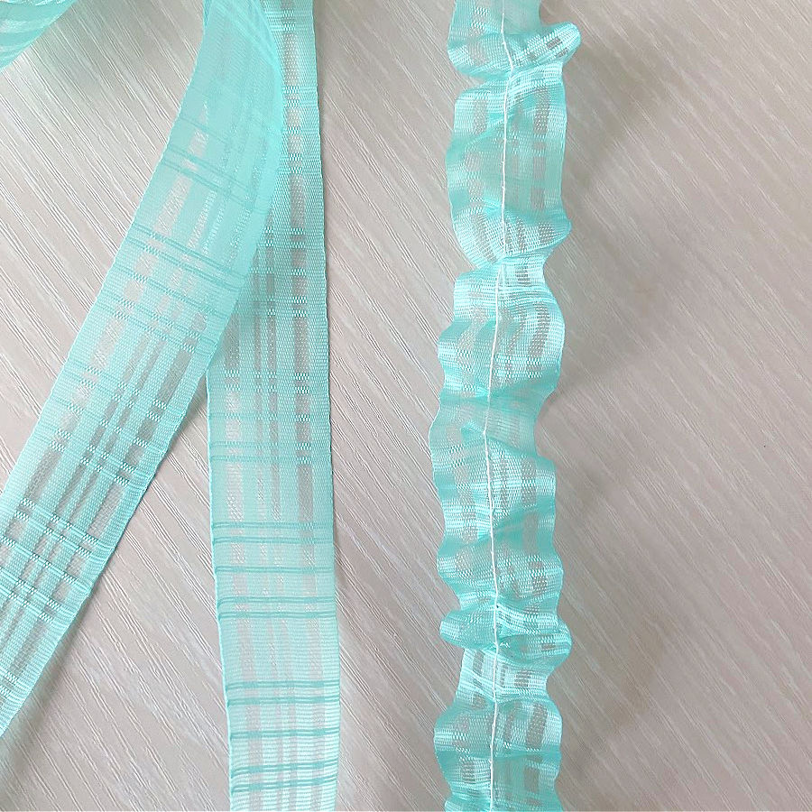 organza ribbon before and after using the gathering foot