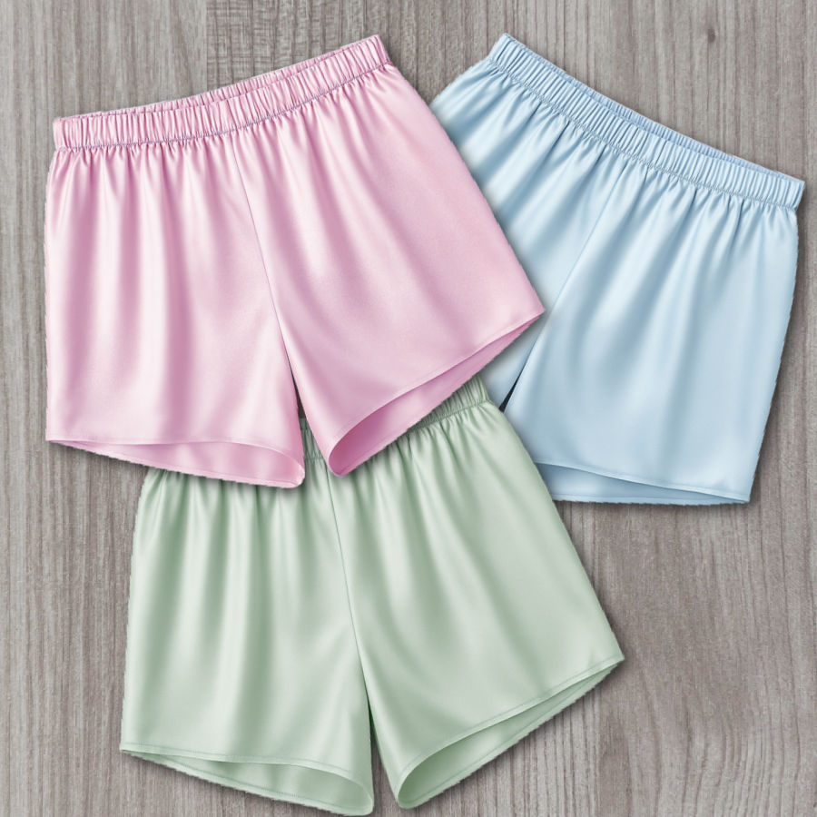 three pajama shorts from a silk material