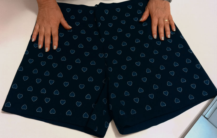 the pair of shorts after sewing the srams before placing the waistband