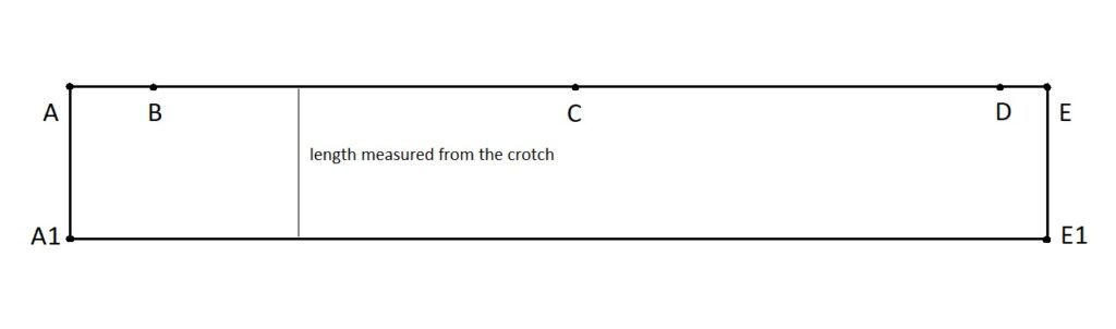 second image for pattern design the inner length measured from the crotch is added and the resulting figure is a rectangle