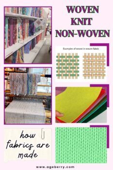 Types of material fabrics shown through woven fabric texture, knit loops, and non-woven felt examples, alongside handloom weaving and different fabrics. This image highlights how weaving patterns create different woven fabric textures and why knowing the difference between woven fabric, knits, and non-woven is essential for sewing skills and for anyone who loves sewing.