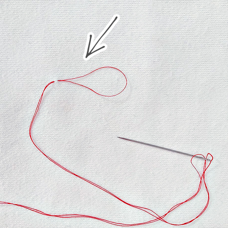 double thread knot step 2 make your first stitch through the fabric creating a loop
