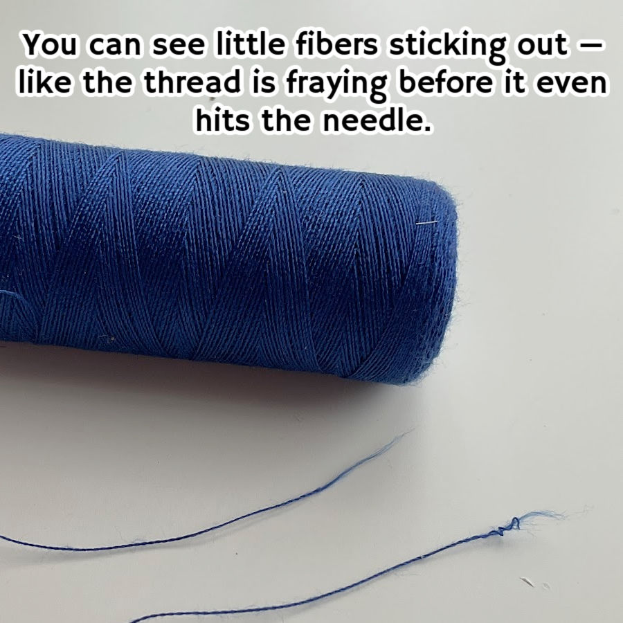 a close up image of a low quality thread which shows fuzz