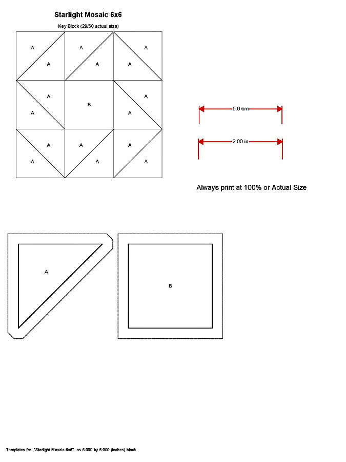 cutting template generated by the electric quilt 8 EQ8 program for a simple quilt block made out of squares and triangles