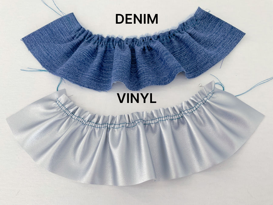 gathering denim fabric and vinyl