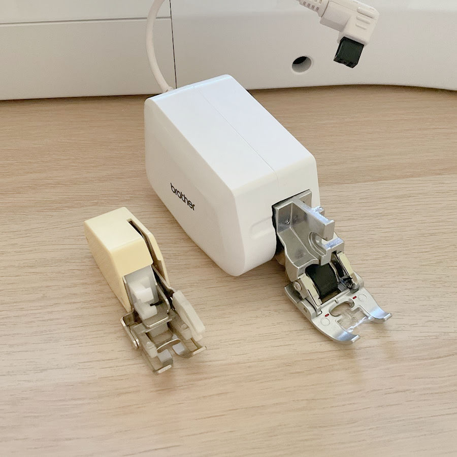 walking foot of the brother luminaire sewing and embroidery machine compared with a walking foot for a standard sewing machine