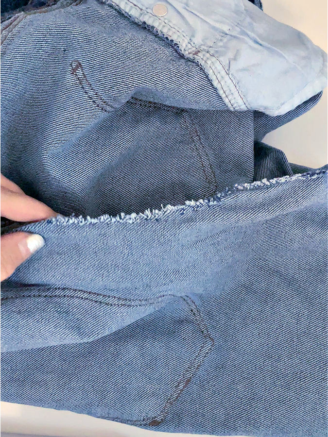 the inside seam of the rip after finishing it with a ladder stitch