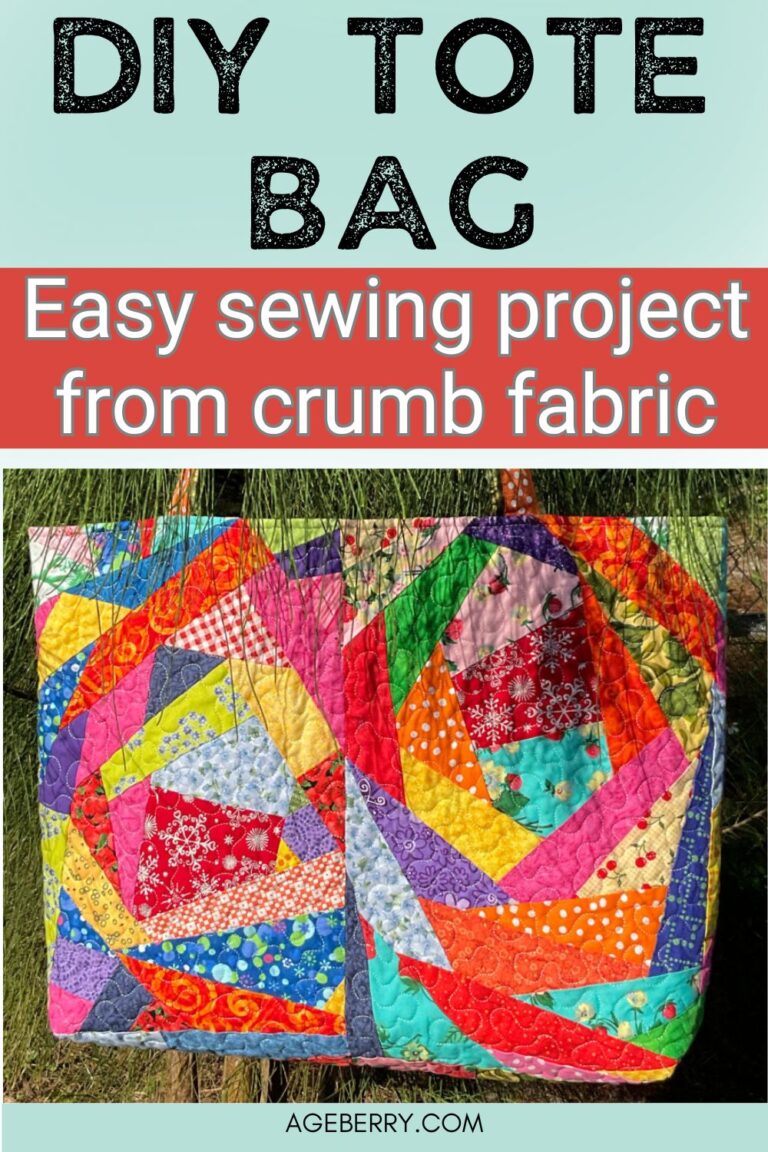 DIY tote bag made from colorful crumb quilt fabric, featuring a large quilted patchwork design with boxed corners and sturdy fabric handles. This easy sewing project turns fabric scraps into a practical lined tote bag that works for everyday use, sewing supplies, groceries, or the gym. A great example of a DIY quilted tote bag with personality, texture, and handmade detail, perfect for scrap quilting and creative sewing inspiration