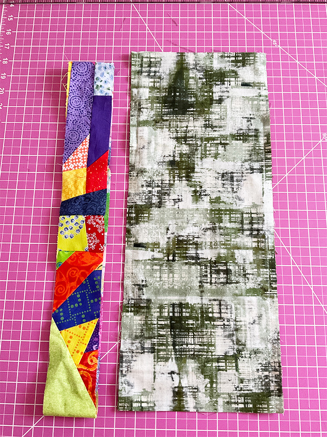 a strip of crumb fabric together with a panel of lining fabric