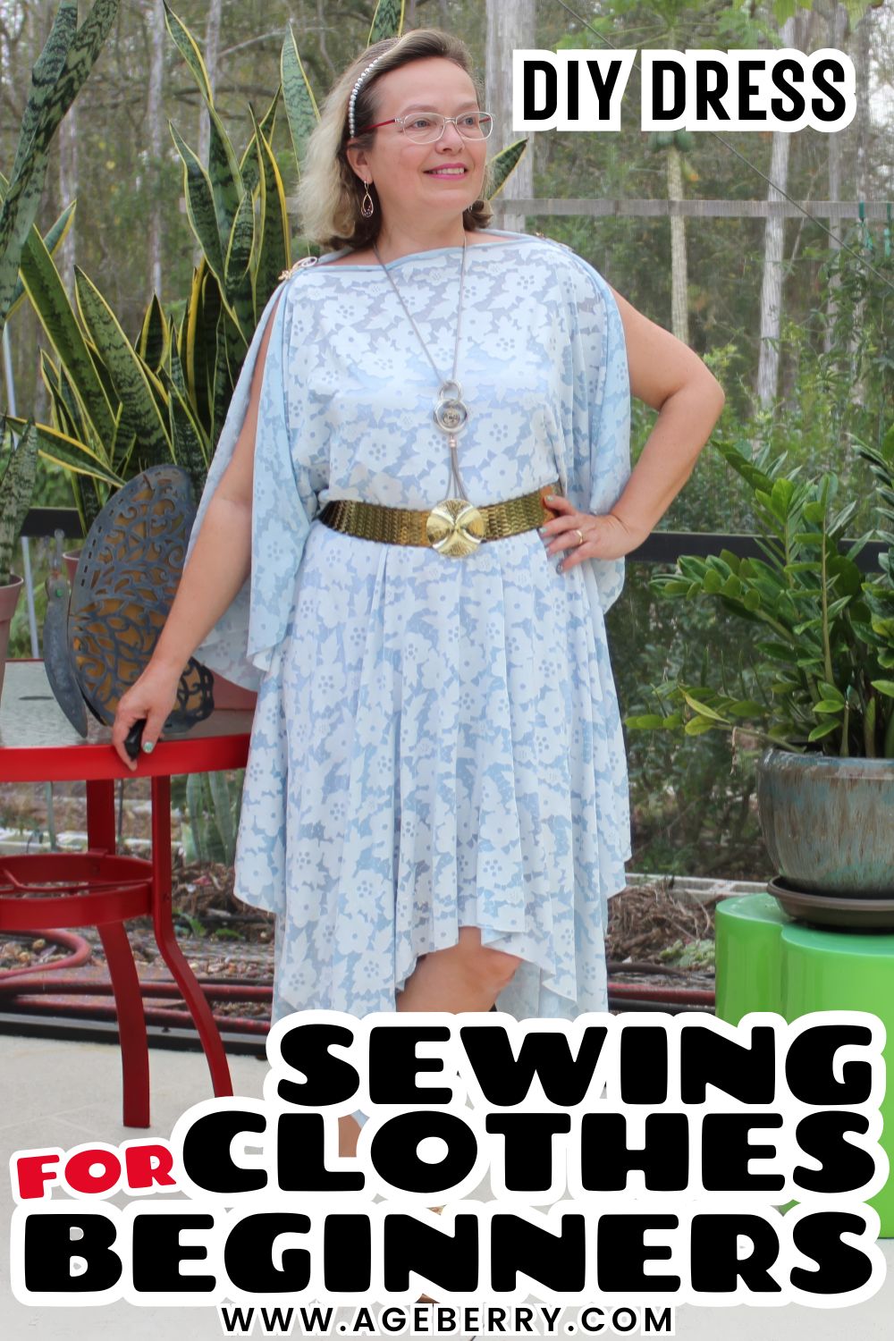Learn how to sew a DIY dress with this beginner-friendly sewing clothes project. The image shows a woman wearing a loose, flowy handmade dress with a simple silhouette, wide sleeves, and an easy fit, perfect for new sewists. This sewing for beginners project focuses on basic garment construction, simple seams, and comfortable wear, making it a great first dress to sew. Ideal for learning how to make clothes without complicated patterns or advanced techniques.