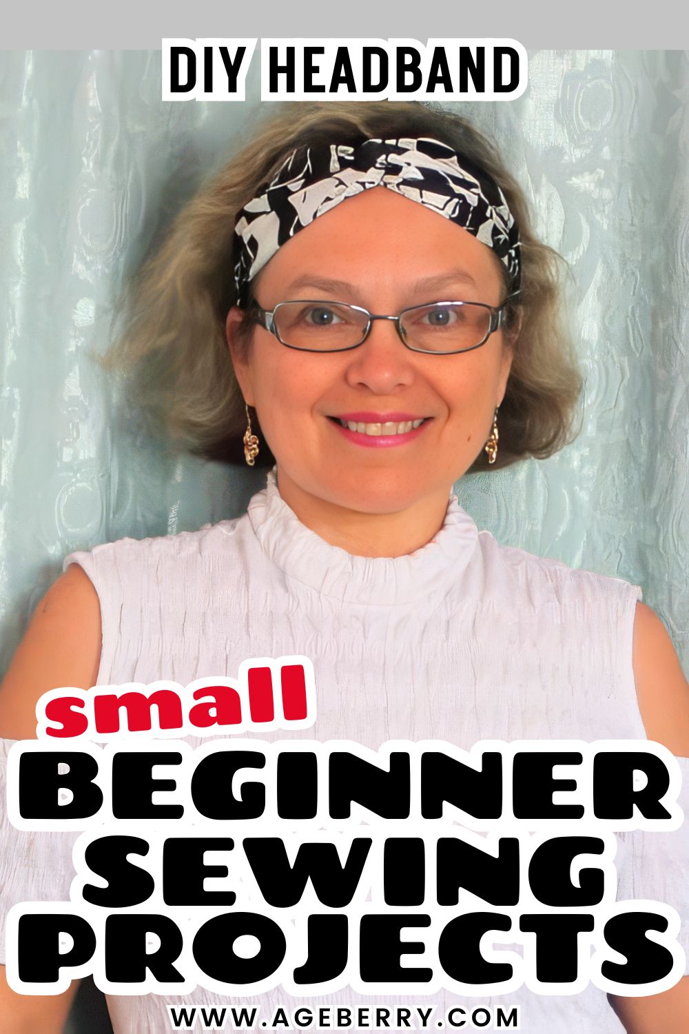 Learn how to sew a DIY fabric headband with this small beginner sewing project. The image shows a handmade twisted headband worn on the head, made from patterned fabric. This beginner-friendly sewing tutorial teaches simple cutting and sewing techniques, how to work with fabric strips, and how to make a comfortable headband that’s quick to sew and perfect for using fabric scraps.