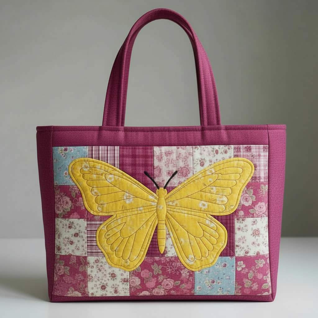 AI generated image of a bag with a butterfly applique which is unrealistic