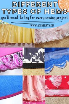 Learn how to choose different types of hems for every sewing project, shown in a grid of real fabric samples including rolled hems, lace hems, blind hems, knit hems, and decorative finishes. Beginner-friendly sewing guide that helps you compare hem styles, understand fabric behavior, and pick the right hemming technique for garments and home sewing projects.