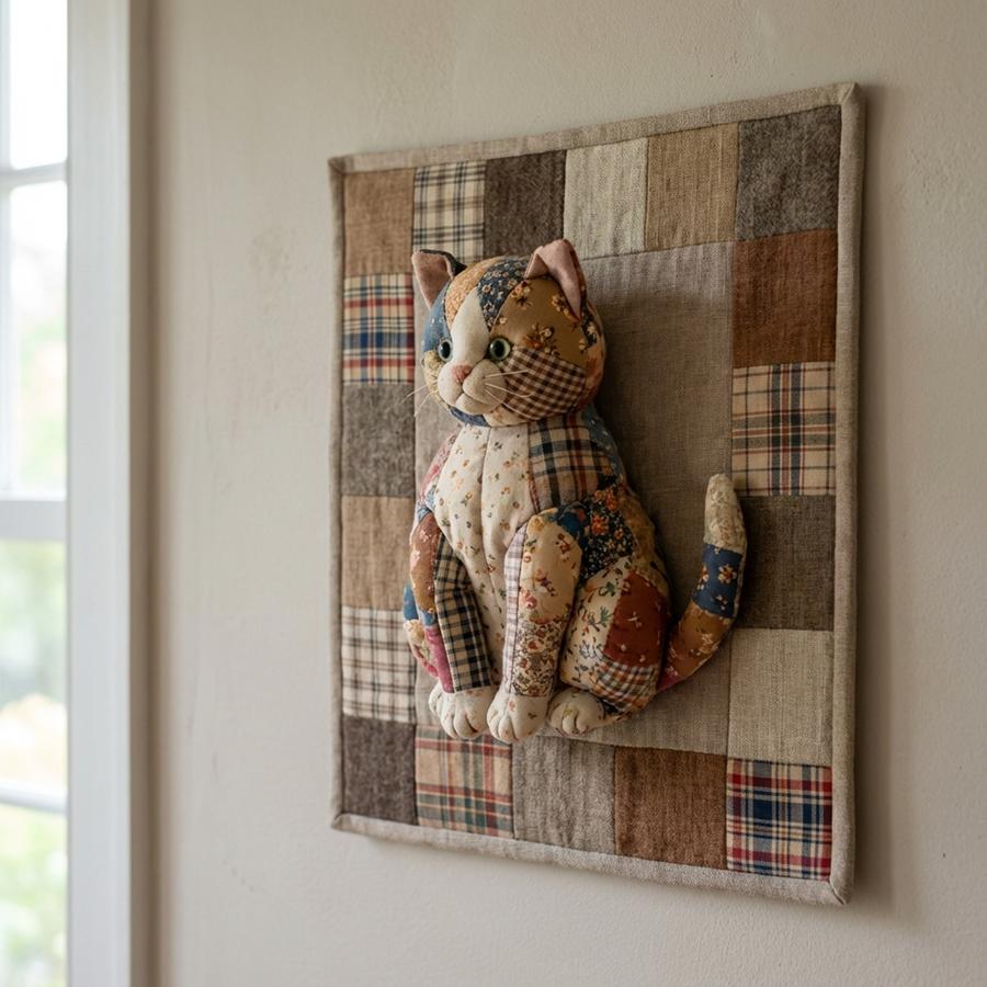 an AI generated image of a cat on fabric as a decorative applique