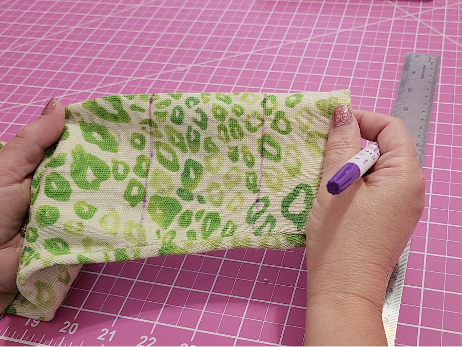 image showing the marks made on the sleeve before cutting