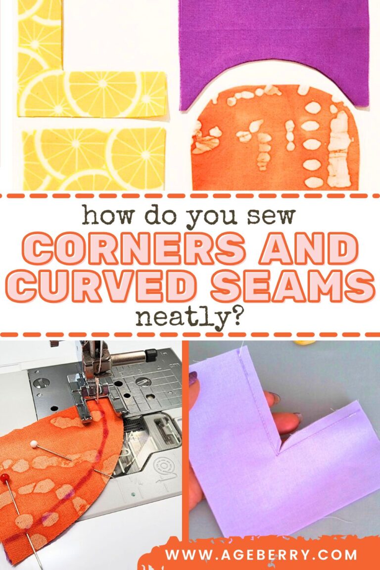 Close-up examples showing how to sew neat corners and curved seams, including clipped curves, pivoted corners, and stitched fabric pieces for clean, professional results.