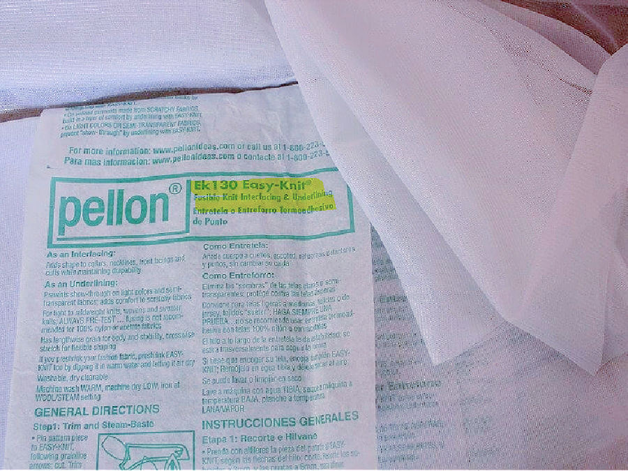 image of the pellon ek130 fusible knit interfacing with its general directions sheet