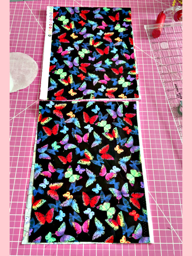 Fabric rectangles folded in half to make the crease to mark the middle