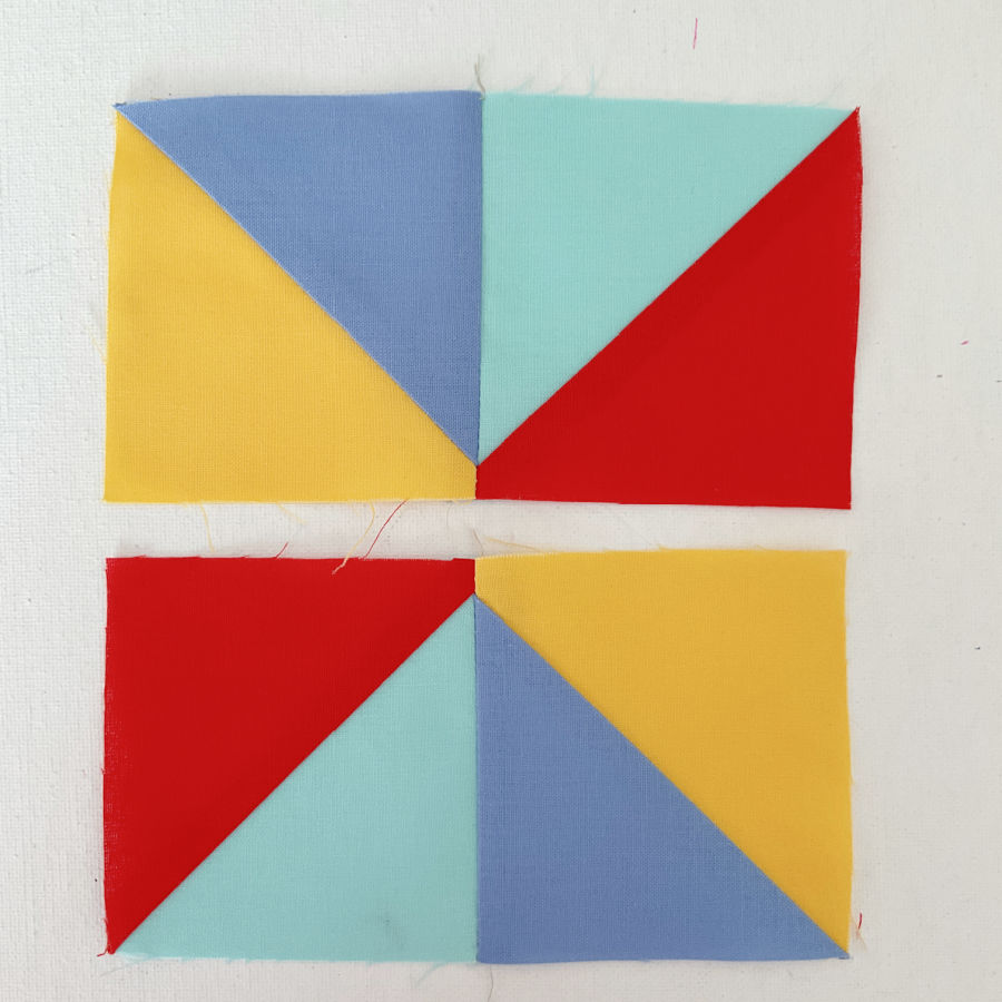 two rectangular units each unit looks like a clean two-block strip made from half square triangles