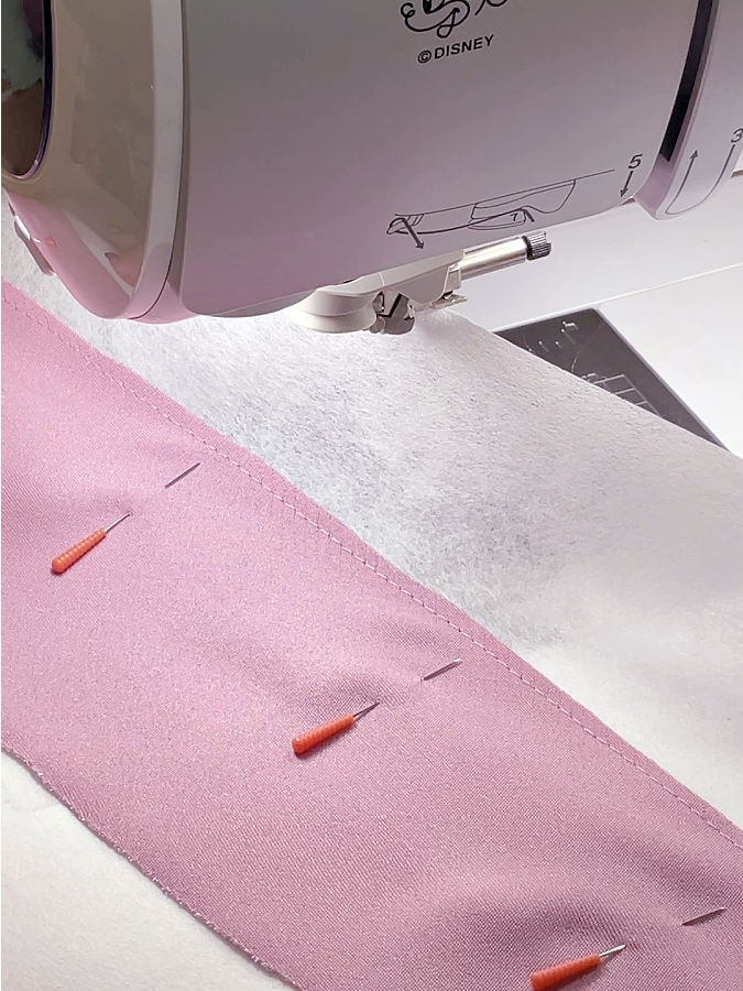 the material is shown stitched to the stabilizer and the stitch is straight and without issues