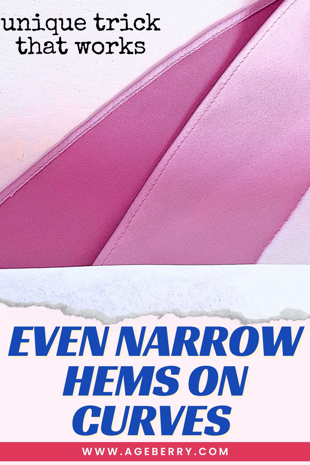 Even narrow hem on curved fabric edge, satin sewing technique with clean smooth finish using stabilizer