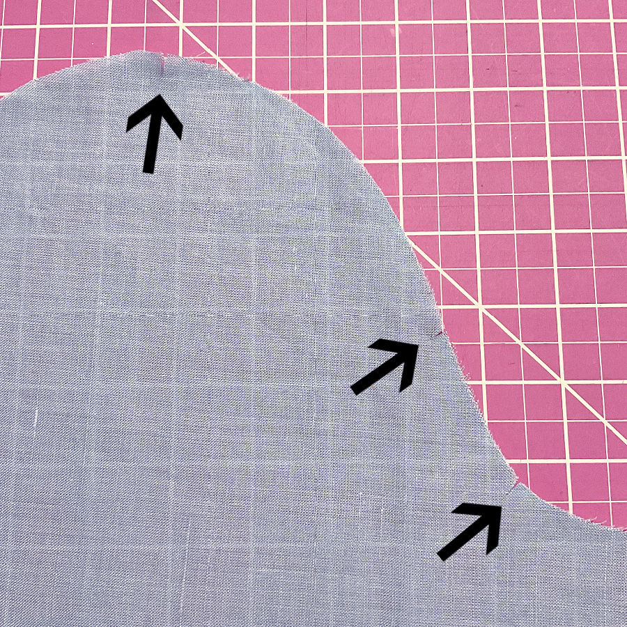 a piece of fabric with notches cut in the seam allowance instead of match marks to speed up the process