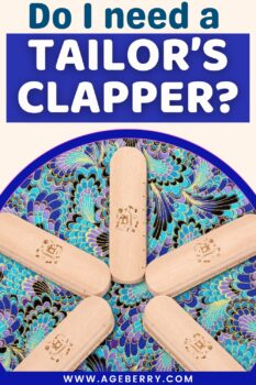 Five wooden tailor’s clappers arranged in a circle on patterned fabric with text “Do I need a tailor’s clapper?”