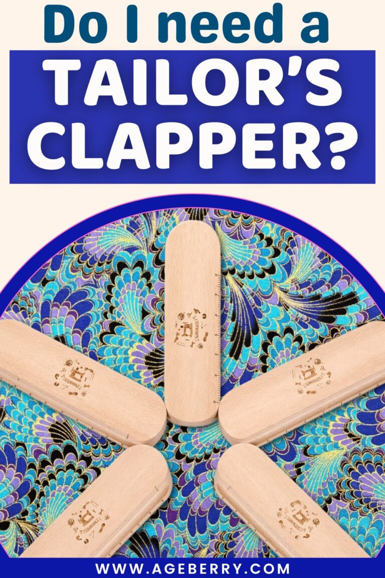 Five wooden tailor’s clappers arranged in a circle on patterned fabric with text “Do I need a tailor’s clapper?”