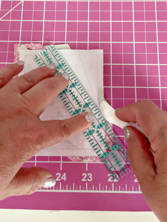 using a hera marker to mark the line for the fold between pieces 2 and 3
