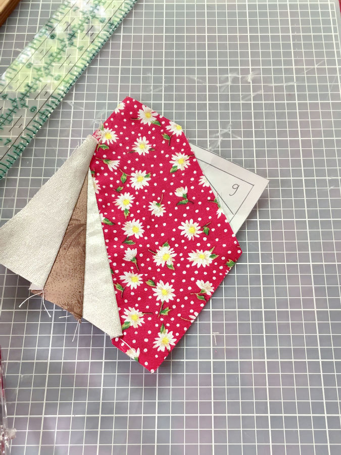 pieces 1 to 4 are in place after the last seam is pressed