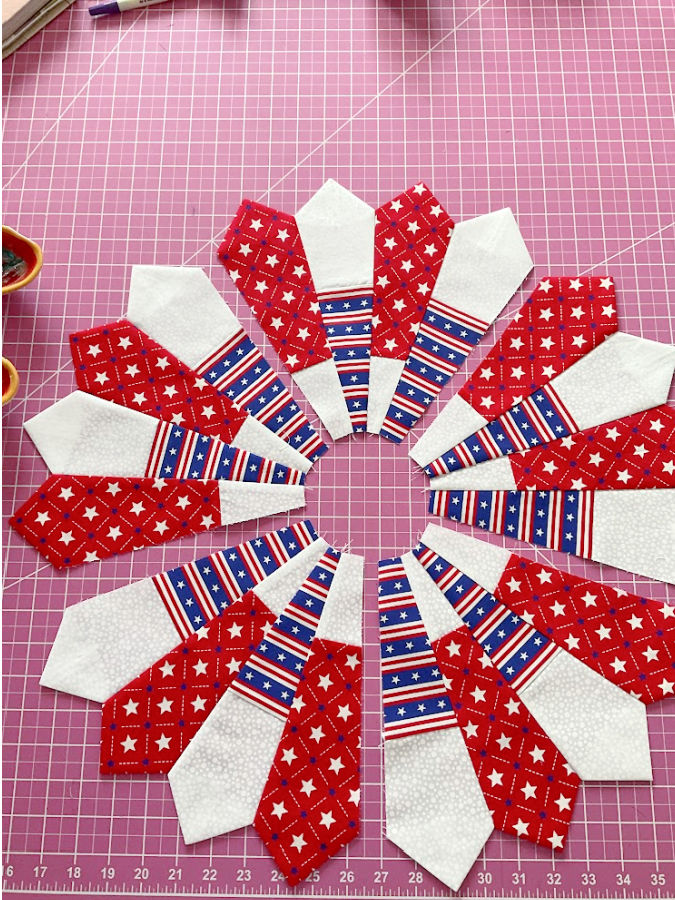 The dresden blade pairs arranged together in groups of two before the final stitching together