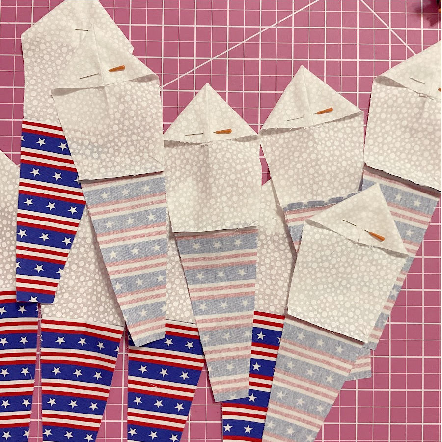 blue/white blades shown after the seam is pinned