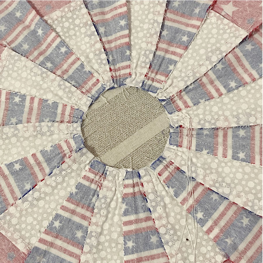 the dresden plate block after pressing seen from the back
