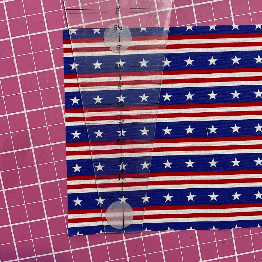arrangement of the dresden plate ruler for cutting the blue pieces