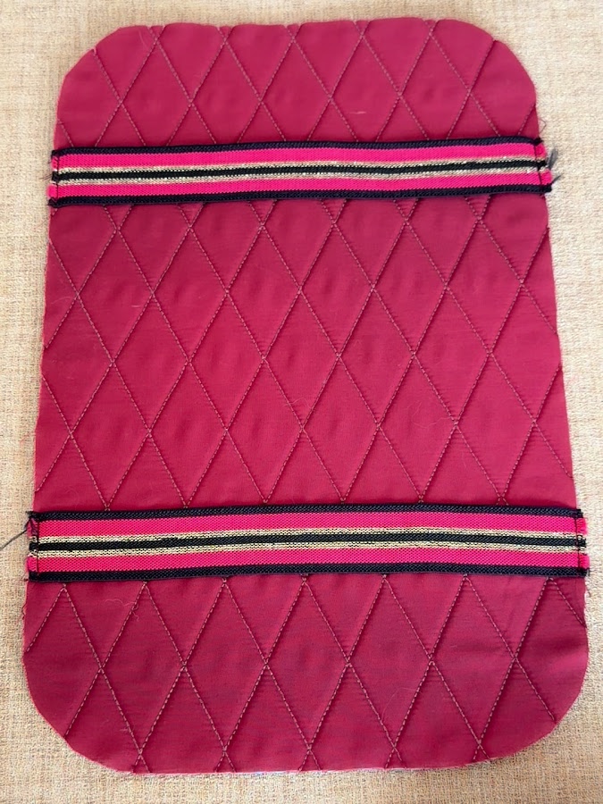 two elastic straps sewn on the back side of the main panel of the organizer