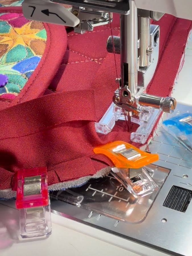 sewing the binding around the prganizer