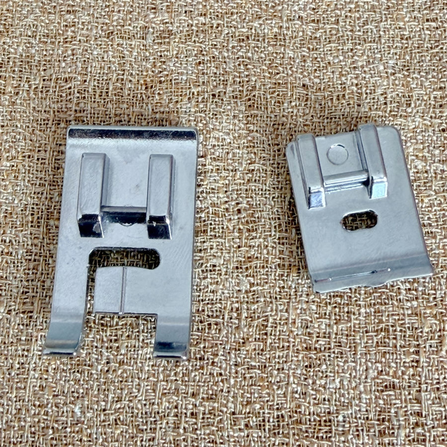 two different versions of a piping foot both for a low shank sewing machine shown side by side