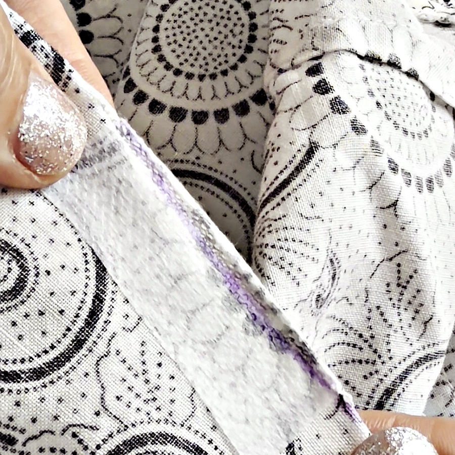 a close up image of the rip after the stitching is done