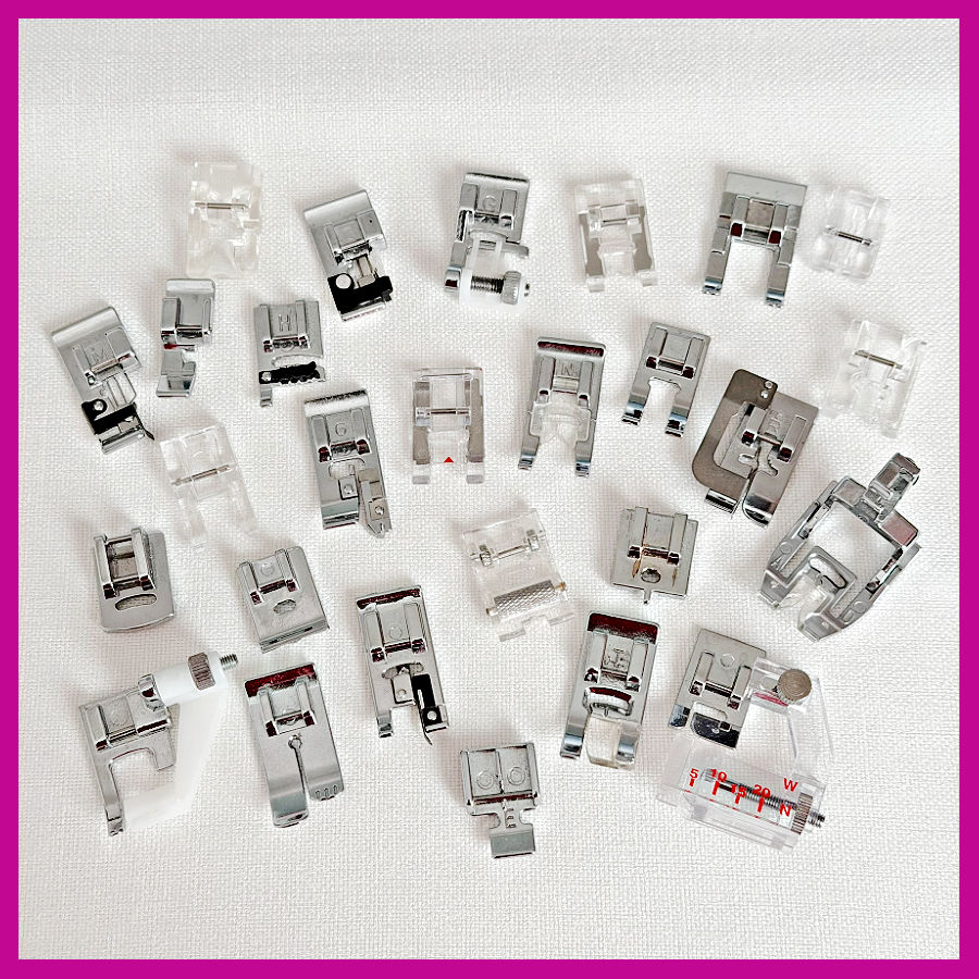 a collection of various presser feet for sewing machines