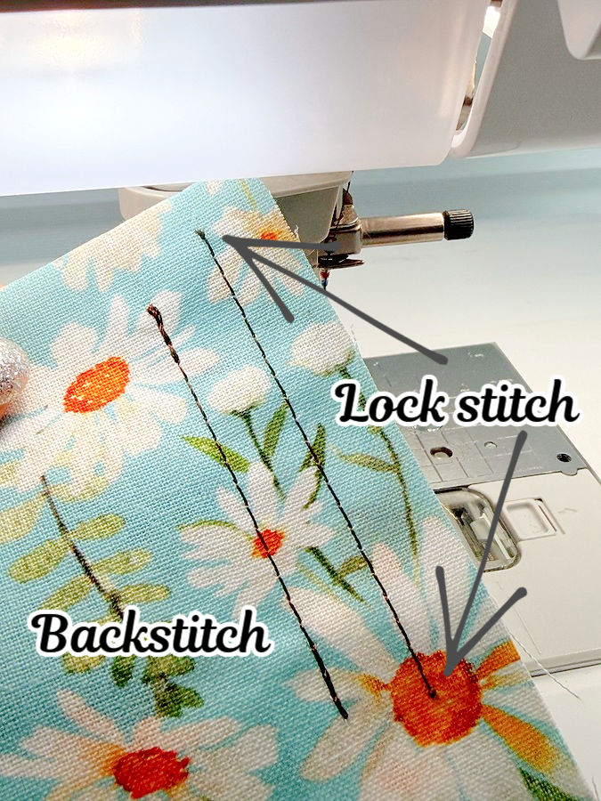 a piece of fabric with two seams labeled backstitch and lockstitch for the method used to secure a seam the one marked backstitch is visible thicker at the ends